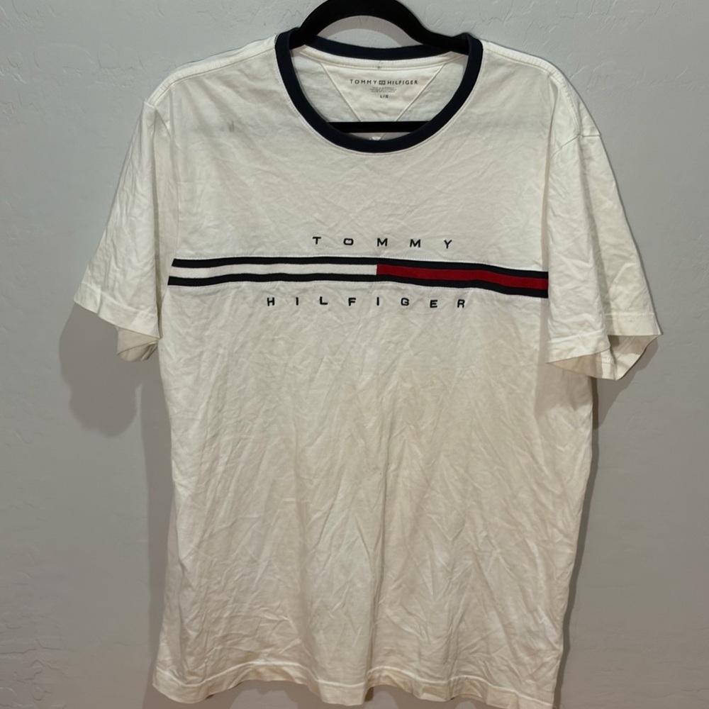 Tommy Hilfiger White Tee with Red and Black Accents